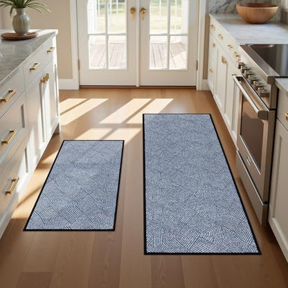Pauwer Non Slip Kitchen Rugs Sets of 2, Washable Soft Kitchen Mats, Blue - color: Blue, size: 19"x32"+19"x47"
