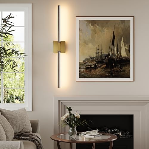Rayogale Gold & Walnut Wireless Wall Sconce with Remote Control, 24 Inch - color: Gold & Walnut, size: 24 Inch(2 Pack)