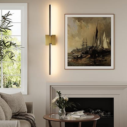 Rayogale Gold & Walnut Wireless Wall Sconce with Remote Control, 24 Inch - color: Gold & Walnut, size: 24 Inch(2 Pack)
