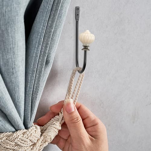 Curtain Pull Backs - 2pcs, Wall Mounted Drapery Tiebacks with White Pumpkin, Heavy Duty Metal Decorative Window Drapery Curtain Holder Curtain Hooks with Screws (White Pumpkin) - color: White Pumpkin