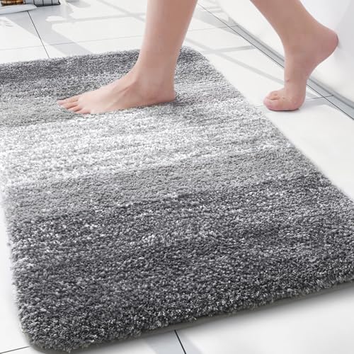 Arotive Microfiber Bathroom Rugs, Shaggy Soft Absorbent Bath Rug, 24x16 - color: Grey, size: 24" X 16"