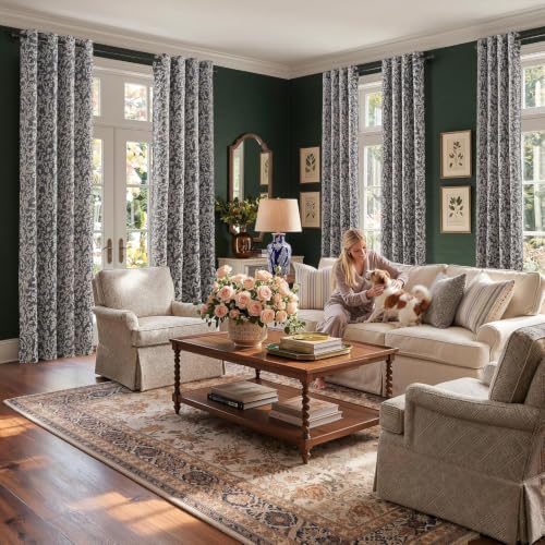 jinchan Blue Floral Curtians 84 Inch Room Darkening Grommet 2 Panels - color: *Dusty Blue, size: 50"W x 84"L (Pack of 2)