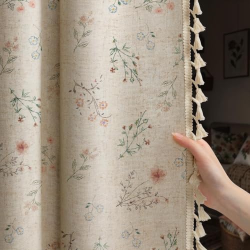 Boho Floral 100% Blackout Curtains 84 Inch 2 Panels Linen Texture - color: Blackout Vintage Florals, size: 52"W x 84"L (Pack of 2)