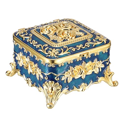 Hipiwe Vintage Jewelry Box Trinket Holder for Women Decorative Keepsake Box | Trinket Organizer Box Jewelry Chest for Rings Necklaces Earrings Decorative Treasure Chest Gift for Women - color: Blue, size: Medium