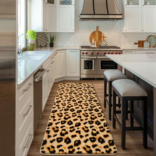 Amearea Soft Leopard Runner Rugs, 2x6 Cheetah Print Bedroom Bedside Rugs - color: Khaki, size: 2' x 6' (Runner)