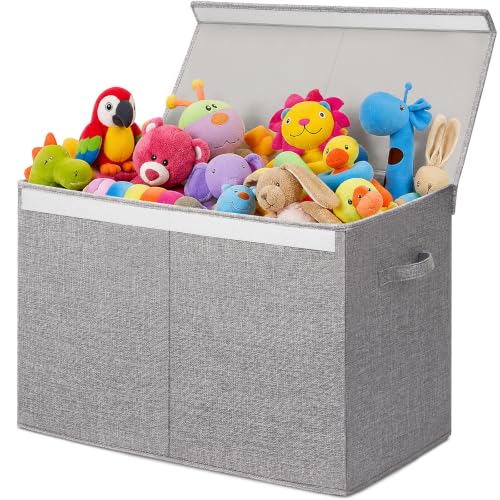 INDRESSME 85L Large Toy Storage Box with Lid & Dividers, Grey - color: Light Grey, size: 25"x13"x16"