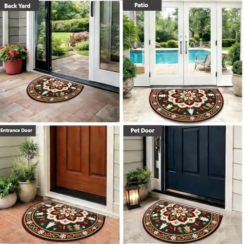 Christmas Half Round Door Mat 24"x36", Non-Slip Indoor Entryway Rug - color: Multicolor-11