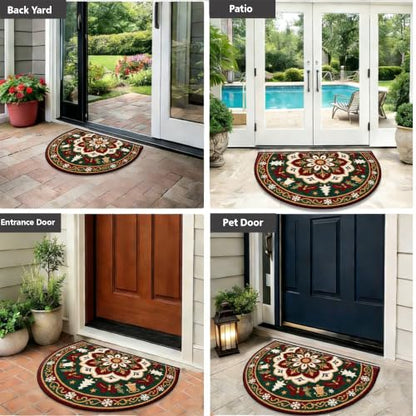 Christmas Half Round Door Mat 24"x36", Non-Slip Indoor Entryway Rug - color: Multicolor-11