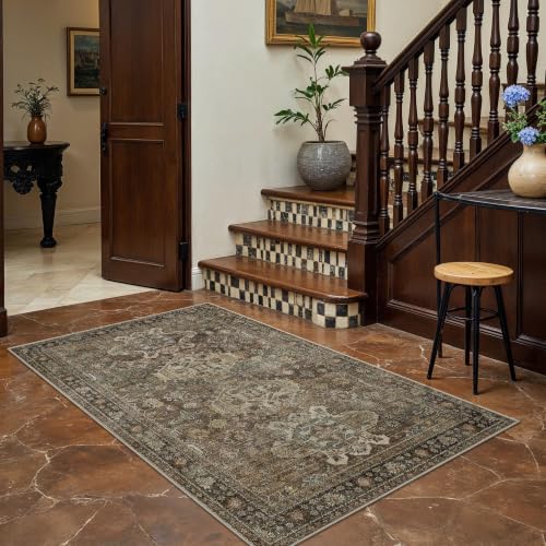 Bavni 3x5 Washable Area Rug for Entryway, Non Slip, Vintage Brown - color: Brown, size: 3' x 5' (Rectangular)
