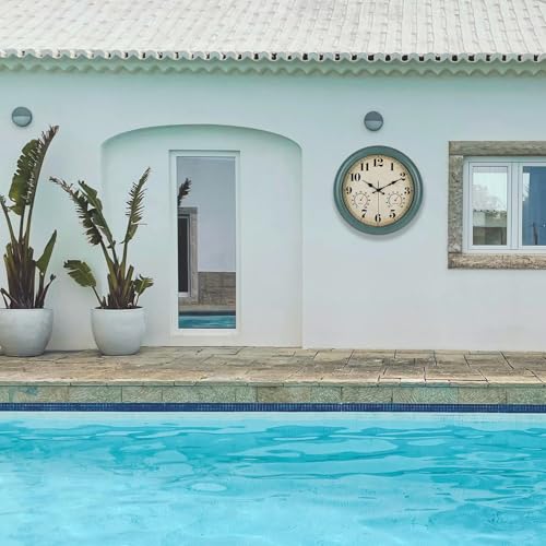 zyzamay 13 Inch Outdoor Clock with Thermometer and Hygrometer, Green - color: 13 Th Green