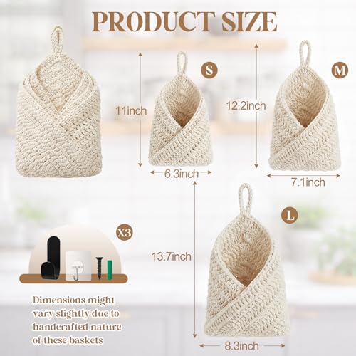Honeydak 3 Hanging Baskets, Cream, Envelope Basket - color: Cream, style: Envelope Basket