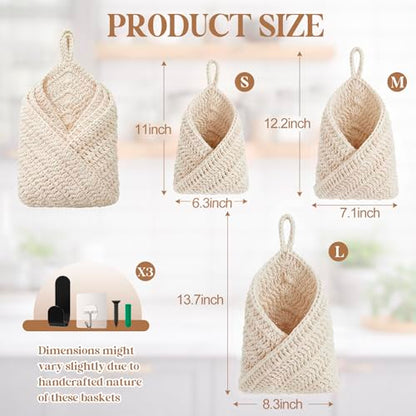Honeydak 3 Hanging Baskets, Cream, Envelope Basket - color: Cream, style: Envelope Basket