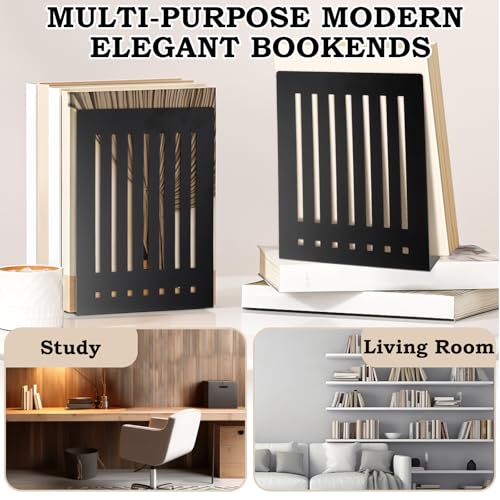 4 Pcs 10 Inch Heavy Duty Bookends Non-Skid Base, Black - color: Black, size: 10 Inch