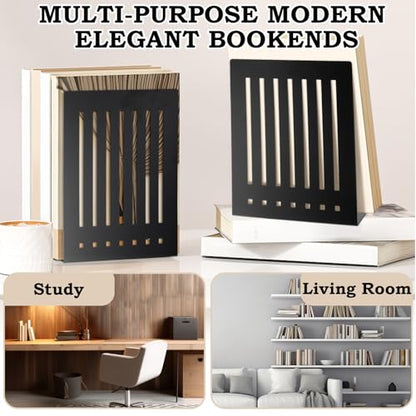 4 Pcs 10 Inch Heavy Duty Bookends Non-Skid Base, Black - color: Black, size: 10 Inch