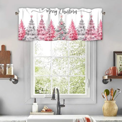 Christmas Valances for Windows, Pink Christmas Tree Curtains 42x12 Inch - color: Christmas-sy-sd0767, size: 42"W x 12"L (Pack of 1)