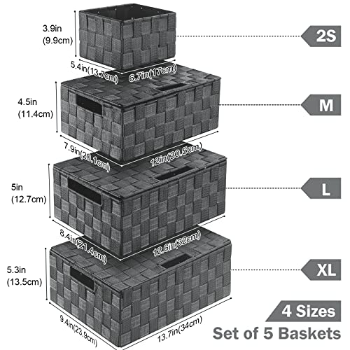 Storage Baskets with Lids: 5 Pack Stackable Woven Storage Bins, Grey - color: Grey, size: 5pack with Lids