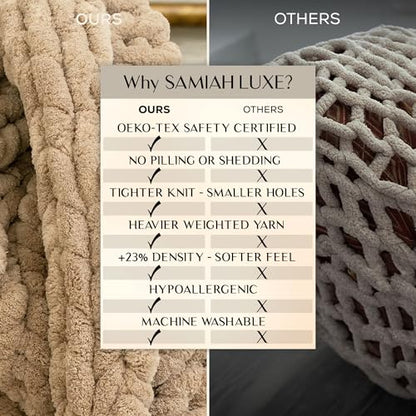 SAMIAH LUXE Chunky Knit Throw Blanket 50x70 in, 8 lb Sandstone Brown - color: Sandstone, size: 50x70in