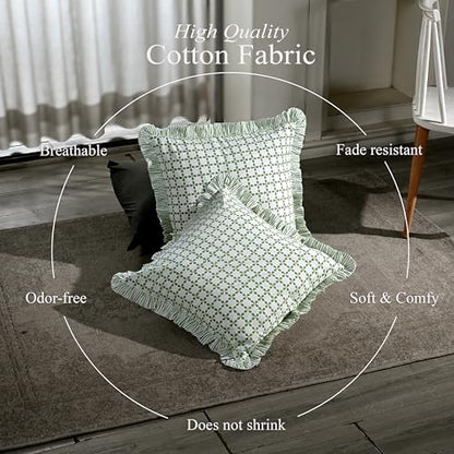 CPC Kelly Green Block Print Ruffle Pillow Cover 18x18 Inch, Pack of 2 - color: Kelly Green, size: 18" x 18" (Pack of 2)