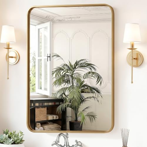 Sweetcrispy Bathroom Wall Mirror, 40x30 Inch Mirror for Over Sink, Gold - color: Gold-rect, size: 40"L x 30"W