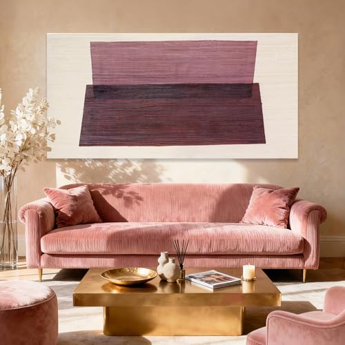 YETHEN WAL Rose Pink Minimalist Wall Art Hand-Painted Line Canvas Painting Aesthetic Artwork for Bedroom Living Room Office 29x58 Inch - color: Pink, size: 58"L x 29"W