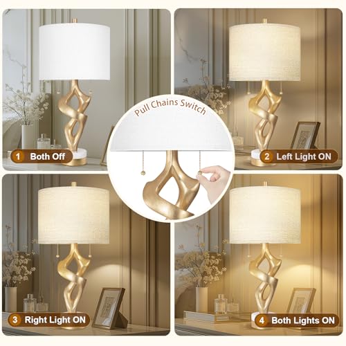 Scenekoy 26” Table Lamp Set of 2 with USB Ports for Bedroom Living Room - size: 26 inches Gold Leaf -028-2