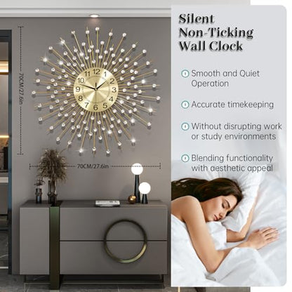 Extra Large Wall Clocks for Living Room Big Modern Clock Silent - color: Gold, size: 28 inch