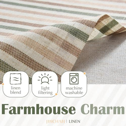 jinchan Stripe Linen Kitchen Valance Curtain, 50x18, 1 Panel, Multi Green - color: Boxter Striped | Multi Green on Linen, size: 50"W x 18"L (Pack of 1)