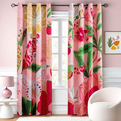 Tyrot Pink Coquette Floral Grommet Blackout Curtains, 52W x 63L, 2 Panels - color: Boho Rose, size: 52"W x 63"L (Pack of 2)