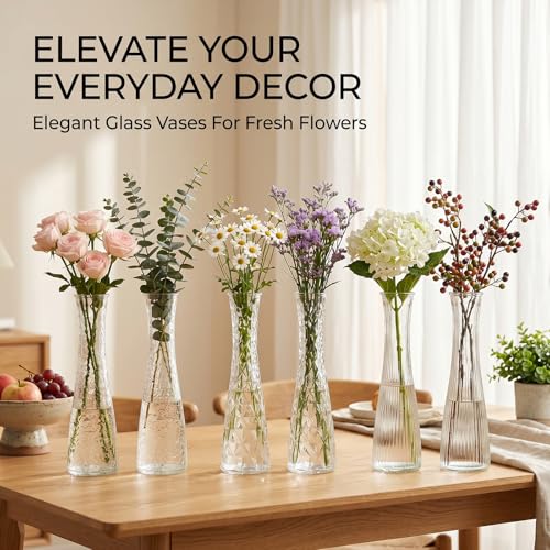 12 Pack Glass Bud Vases, Assorted Textured Clear Flower Vases Bulk - color: Clear