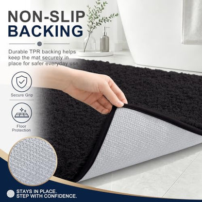 OLANLY Microfiber Small Bathroom Rugs 24x16, Soft Absorbent Bath Mat, Black - color: Black, size: 24" X 16"