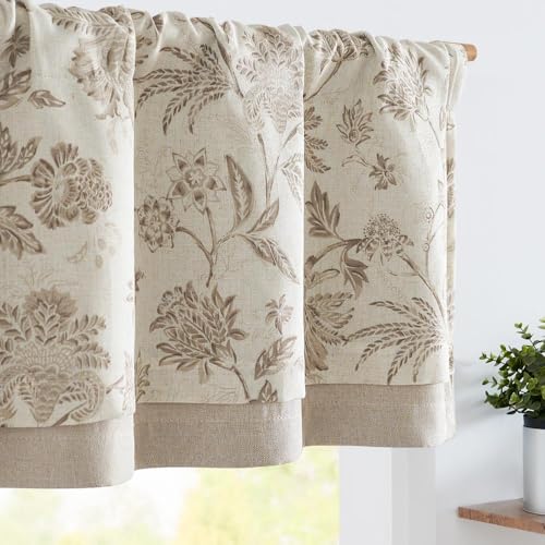jinchan Floral Valance Curtain Linen 16 Inch Farmhouse 1 Panel Taupe - color: Jacobean | Taupe, size: 50"W x 16"L (Pack of 1)