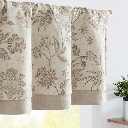 jinchan Floral Valance Curtain Linen 16 Inch Farmhouse 1 Panel Taupe - color: Jacobean | Taupe, size: 50"W x 16"L (Pack of 1)