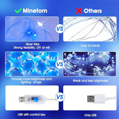 Minetom Curtain Lights, 300 LED Dimmable Twinkle Fairy Lights, 8 Modes - color: Blue & White, size: 1 Pack