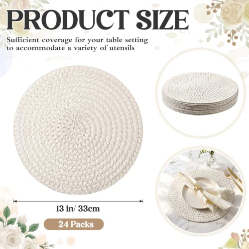 24 Pcs 13 in Round Woven Placemats Boho Charger,Beige,Natural - color: Beige, style: Natural