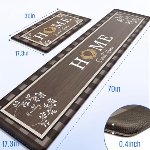 Kitchen Mats 2PCS, Anti Fatigue Rugs, 17.3x30+17.3x70in, Brown - color: Brown, size: 17.3’’x 30’’+ 17.3’’x 70’’