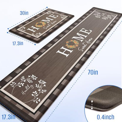 Kitchen Mats 2PCS, Anti Fatigue Rugs, 17.3x30+17.3x70in, Brown - color: Brown, size: 17.3’’x 30’’+ 17.3’’x 70’’