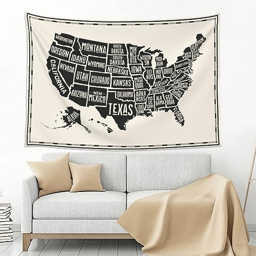 mutakin Us Map Tapestry Wall Hanging Aesthetic For Bedroom Living Room Dorm 60 x 40 in - color: Black2