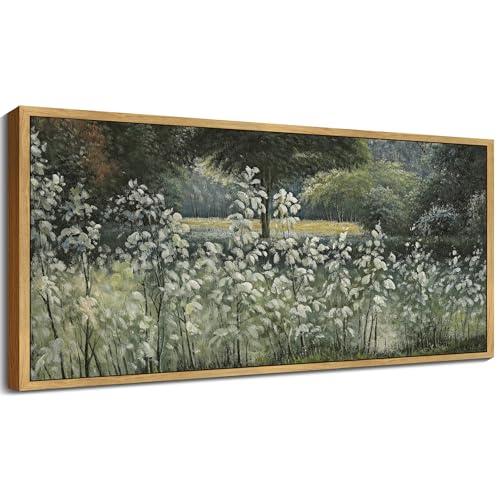 SHENIFY Vintage Framed Wall Art Forest Pond Landscape Painting Retro Meadow Scenery Farmhouse Kitchen Living Room Decor - 8x16in Natural Framed - color: Forest and River, size: 16"L x 8"W