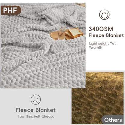 PHF Soft Cozy Fleece Blanket Twin, 340GSM Lightweight Warmth, Light Grey - color: Light Grey, size: Twin(66"x90")