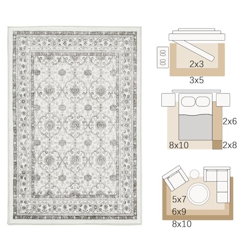 jinchan 3x5 Vintage Floral Area Rug, Washable Entryway Rug, Beige - color: Multi Beige, size: 3' x 5' (Rectangular)