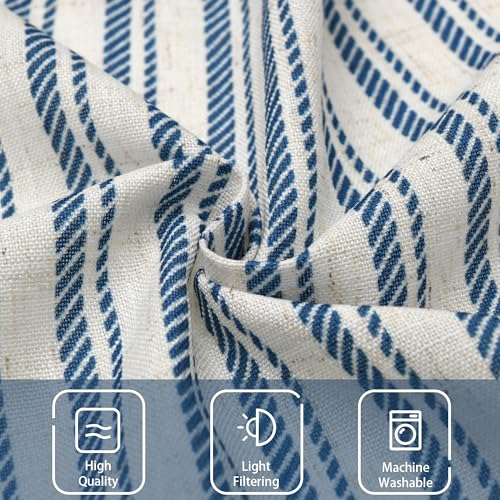 JIUZHEN 52x14 Inch Kitchen Valance - Thick Textured Linen Striped Window Valance Curtain with 3" Rod Pocket, Vertical Striped Blue (1 Panel) - color: Vertical Striped Blue, size: 52"W x 14"L (Pack of 1)