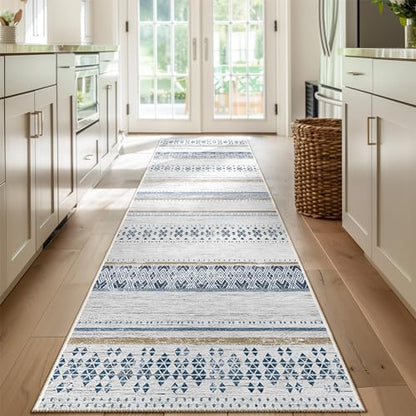 2x8 Washable Area Rugs for Living Room Boho Runner Rug Blue/Brown - color: Blue/Brown, size: 2' x 8' (Runner)