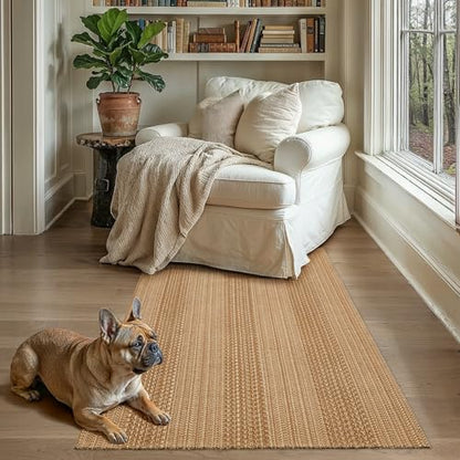 MatEssenz 3x5 ft Washable Area Rug, Textured Natural Woven Low-Profile Entryway Rug with Non-Slip Backing, Neutral Light Brown Accent Rug for Bedroom, Living Room - color: Brown, size: 3' x 5'