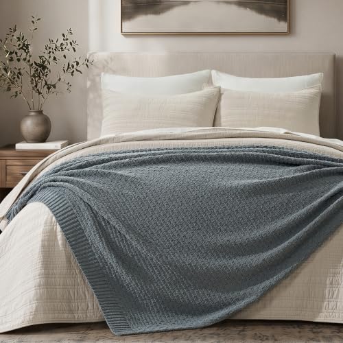 EVERGRACEHOME Chunky Chenille Knit Throw Blanket, Dusk Blue, 50" x 60" - color: Dusk Blue, size: 50" x 60"