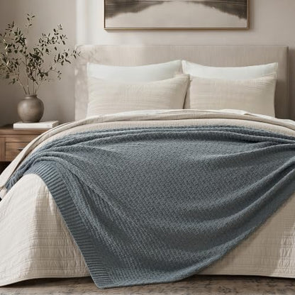 EVERGRACEHOME Chunky Chenille Knit Throw Blanket, Dusk Blue, 50" x 60" - color: Dusk Blue, size: 50" x 60"
