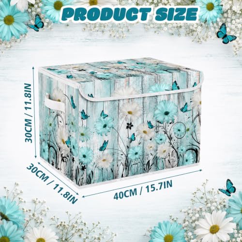 Briwooody Blue Daisy Storage Bin with Lid and Carrying Handle Floral Butterfly Foldable Storage Box Large Farmhouse Decorative Collapsible Container Basket for Organizing Closet Home Bedroom Gift - style: Daisy