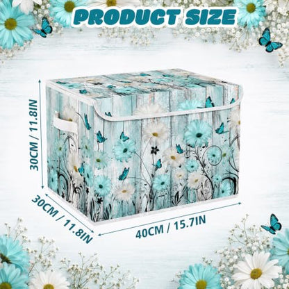 Briwooody Blue Daisy Storage Bin with Lid and Carrying Handle Floral Butterfly Foldable Storage Box Large Farmhouse Decorative Collapsible Container Basket for Organizing Closet Home Bedroom Gift - style: Daisy
