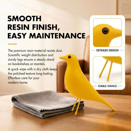Mid Century Modern Bird Figurine, Resin Shelf Decor Accent (Yellow) - color: Yellow
