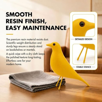Mid Century Modern Bird Figurine, Resin Shelf Decor Accent (Yellow) - color: Yellow