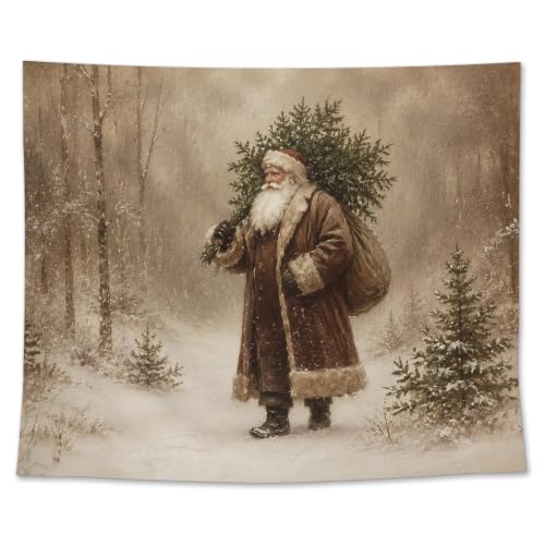 EGBTL Vintage Winter Snowy Christmas Santa Claus Wall Tapestry, Rustic Xmas Winter Forest Landscape Tapestry for Home, Christmas Tapestries Wall Hanging Decor for Bedroom Living Room 50x60 Inches - color: Christmas14